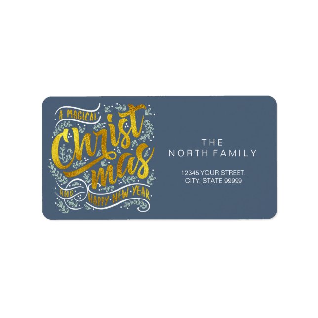 Magical Christmas Typography Square Gold ID441 Label (Front)