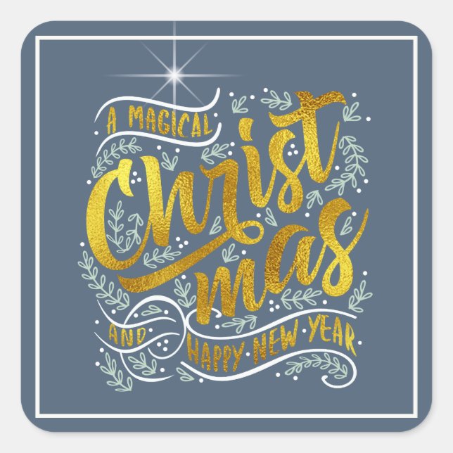 Magical Christmas Typography Square Gold ID441 Square Sticker (Front)