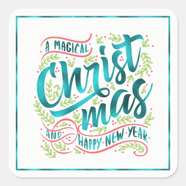 Magical Christmas Typography Square Teal ID441 Sticker (Front)