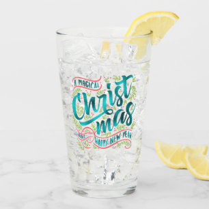Magical Christmas Typography Teal ID441 Glass