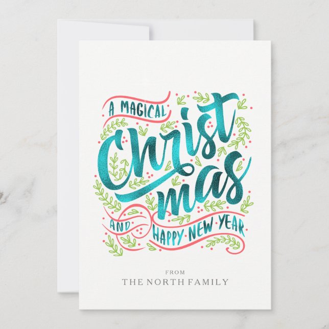 Magical Christmas Typography Teal ID441 Holiday Card (Front)