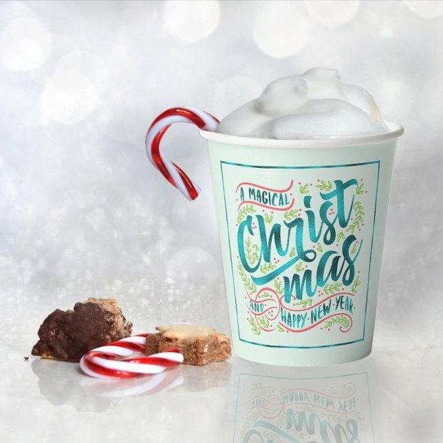 Magical Christmas Typography Teal ID441 Paper Cups (Creator Uploaded)