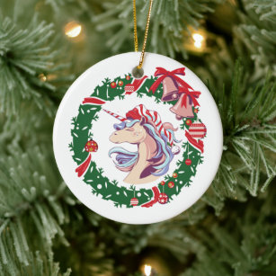 Magical Christmas Unicorn      Ceramic Ornament