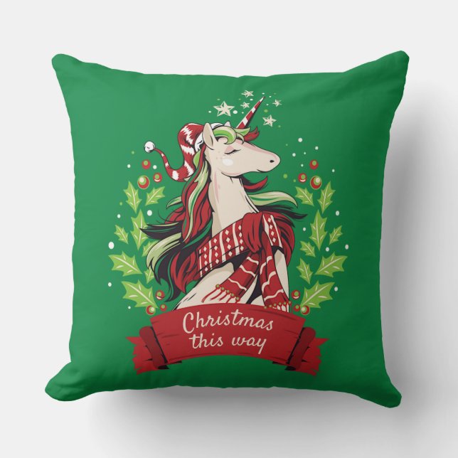 Magical Christmas Unicorn Cushion (Front)