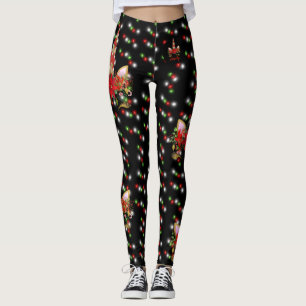 Magical Christmas Unicorn Face Black Red Gold Name Leggings