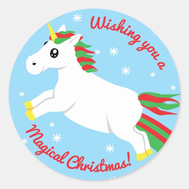 Magical Christmas Unicorn Sticker (Front)