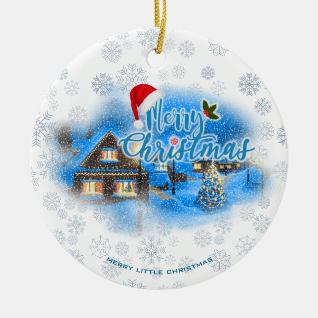 Magical Christmas Village Ceramic Ornament (Front)