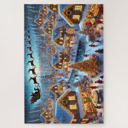 Magical Christmas Village Santa Reindeer Winter Jigsaw Puzzle