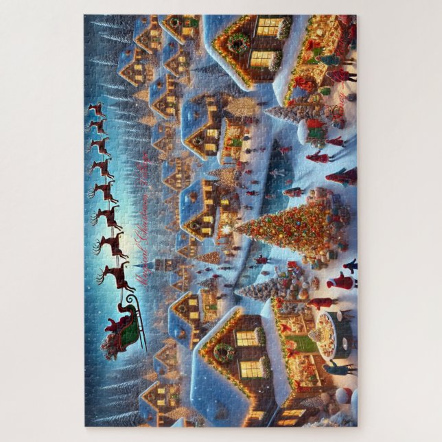 Magical Christmas Village Santa Reindeer Winter Jigsaw Puzzle (Vertical)