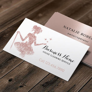 Magical Cleaning Rose Gold Glitter Maid Service Business Card