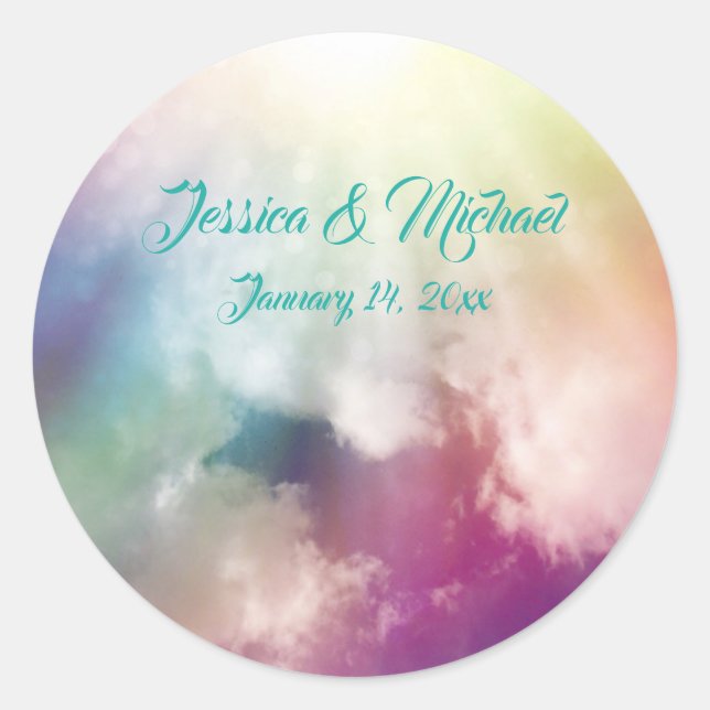 Magical Clouds Heavenly Cloudscape Wedding Classic Round Sticker (Front)