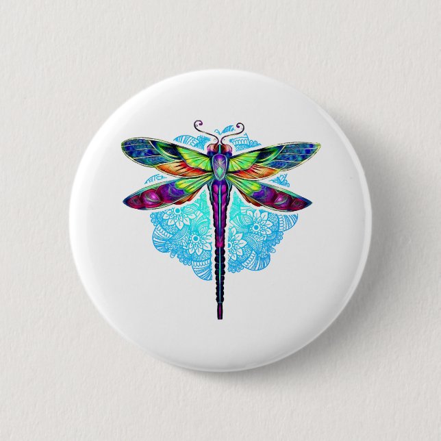 Magical Colourful Dragonfly Mandala    6 Cm Round Badge (Front)