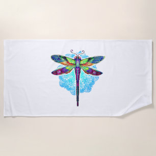 Magical Colourful Dragonfly Mandala Beach Towel