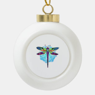 Magical Colourful Dragonfly Mandala Ceramic Ball Christmas Ornament