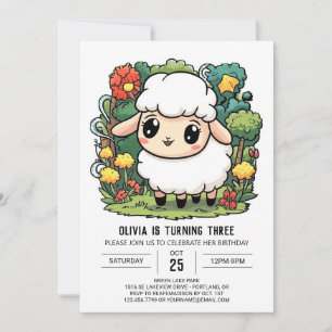 Magical Colourful Sheep Digital Birthday Invitation