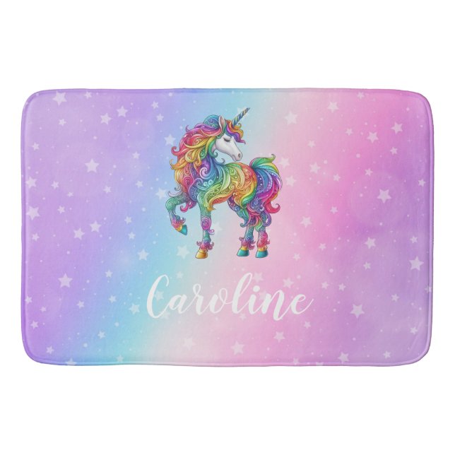 Magical colourful unicorn  bath mat (Front)