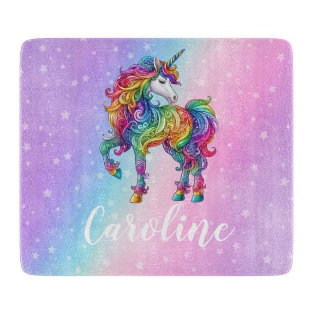 Magical colourful unicorn  cutting board (Front)