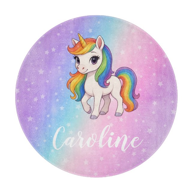 Magical colourful unicorn  cutting board (Front)