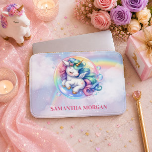 Magical Colourful Unicorn Girl Birthday Laptop Cas Sleeve