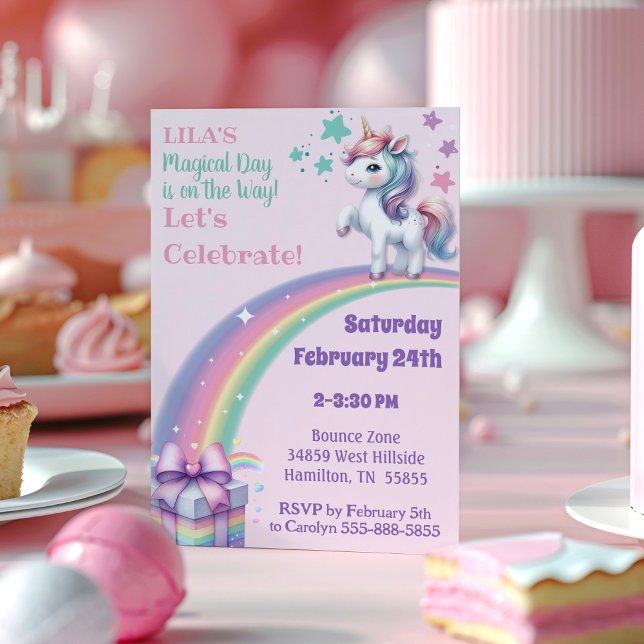 Magical Colourful Unicorn Girly Birthday Invitation (Magical Unicorn Colorful Girly Rainbow  Birthday Party Invitation.)