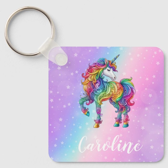 Magical colourful unicorn  key ring (Front)