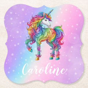Magical colourful unicorn paper coaster