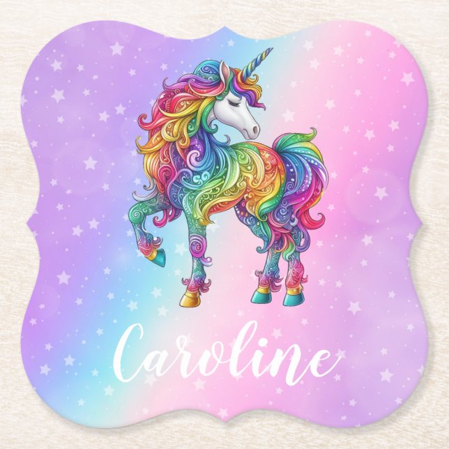 Magical colourful unicorn  paper coaster (Front)