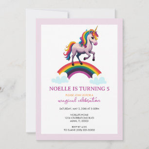 Magical Colourful Unicorn Rainbow Birthday Invitation