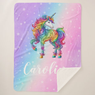 Magical colourful unicorn sherpa blanket