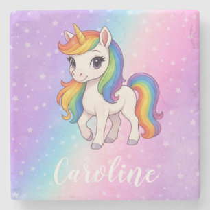 Magical colourful unicorn stone coaster