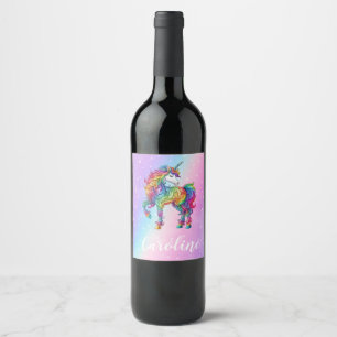 Magical colourful unicorn wine label