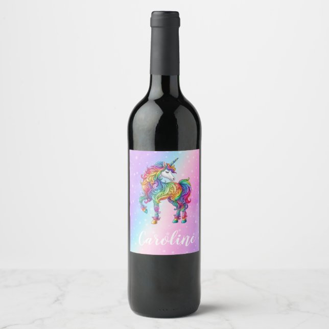 Magical colourful unicorn  wine label (Front)