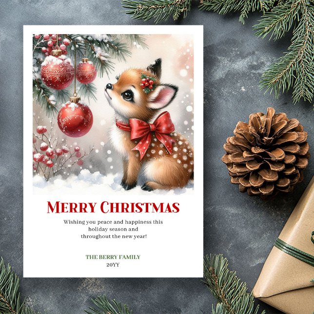 Magical Cozy Winter Fawn Watercolor Christmas Card (Magical Cozy Winter Fawn Watercolor Christmas Card)