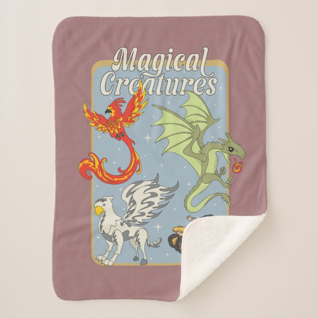 Magical Creatures Vintage Graphic Sherpa Blanket (Front)