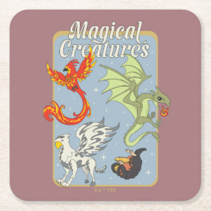 Magical Creatures Vintage Graphic Square Paper Coaster
