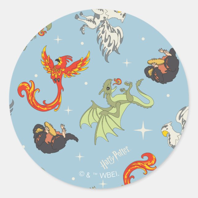 Magical Creatures Vintage Pattern Classic Round Sticker (Front)