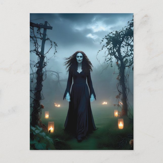 Magical, Creepy Witch in a Decrepit Garden Postcard (Front)