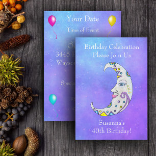 Magical Crescent Moon Face Colour Markings Sky Invitation