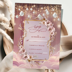 Magical Crystal Drops Gold Accent Wedding RSVP Card