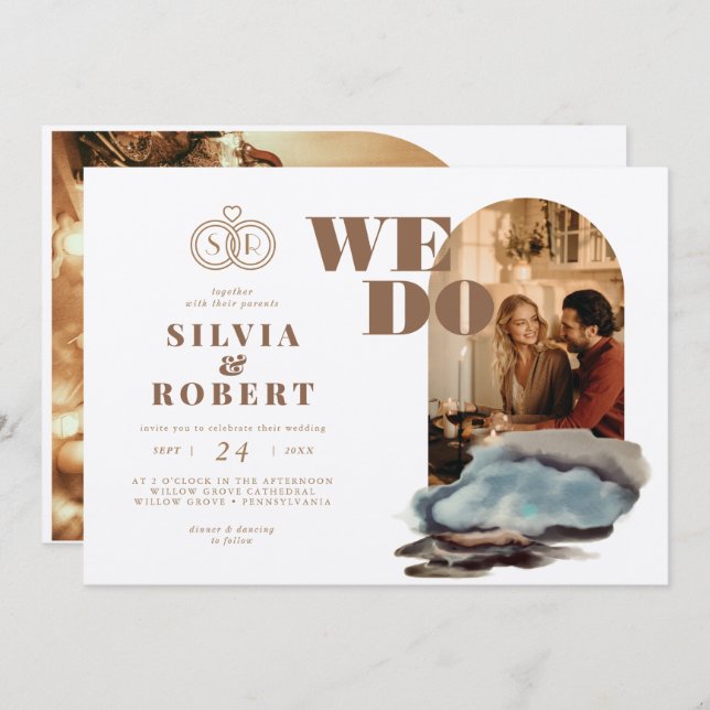 Magical Curved 2 Photos Artistic Landscape Wedding Invitation (Front/Back)