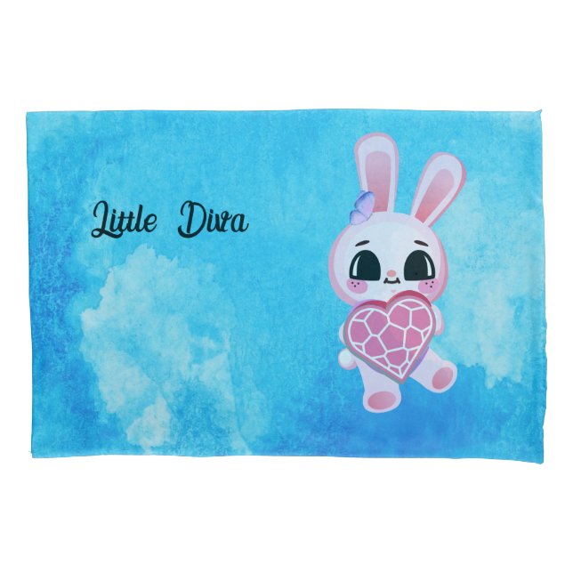 Magical Cute Bunny with Pink Heart Pillowcase (Front)