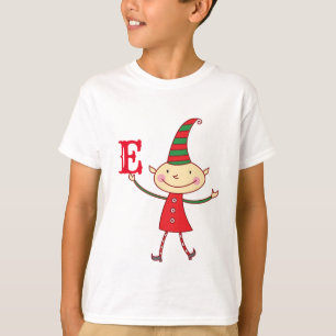 Magical Cute Christmas Elf Monogram Kid's Holiday T-Shirt