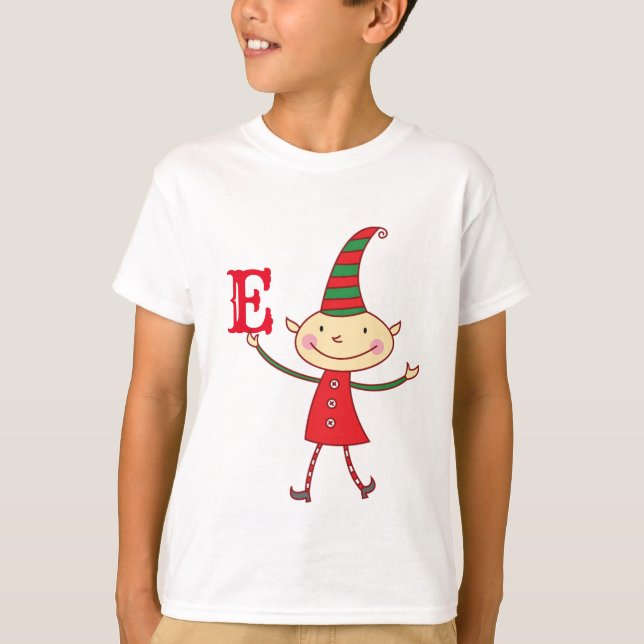Magical Cute Christmas Elf Monogram Kid's Holiday T-Shirt (Front)