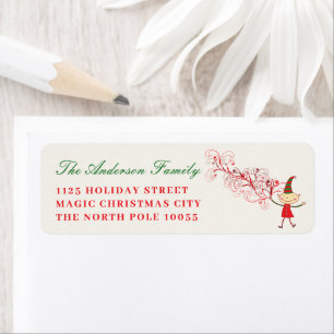 Magical Cute Elf With Red Swirls Christmas Address Return Address Label