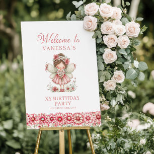 Magical Cute Fairy Pastel Pink 3 Birthday Welcome Poster