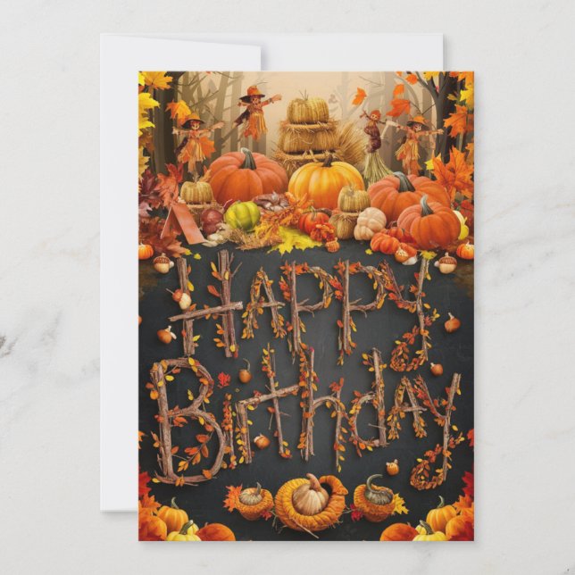 Magical Cute Maple Leaf Autumn Fall Happy Birthday Card (Front)