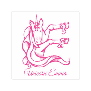 Magical Cute Monogram E Unicorn Emma or Your Text Self-inking Stamp