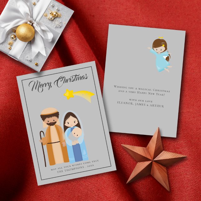 Magical Cute Nativity Star Christmas Holiday Card (Front and Back Views)