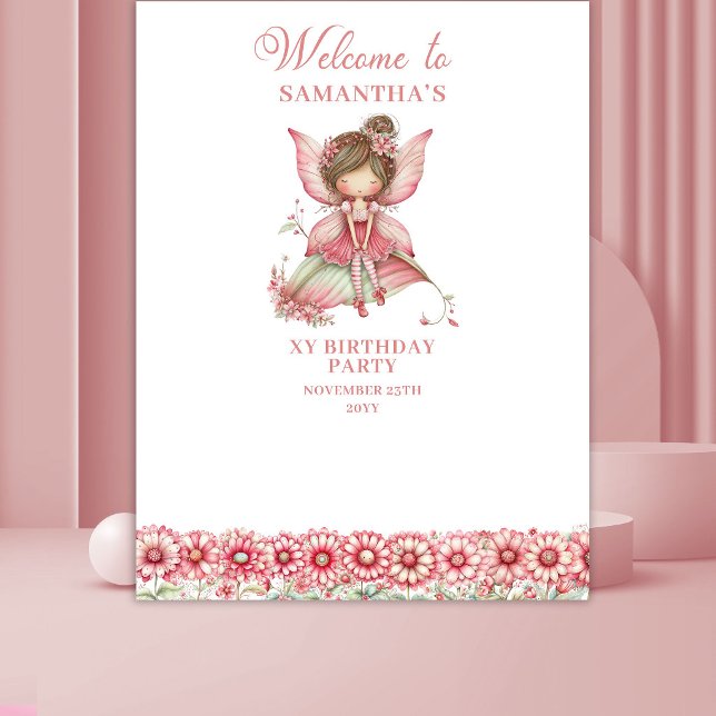 Magical Cute Pink Fairy 3rd Birthday Backdrop Tapestry (Magical Cute Pink Fairy 3rd Birthday Backdrop)