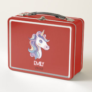 Magical Cute Sparkly Pastel Unicorn with Kids Name Metal Lunch Box